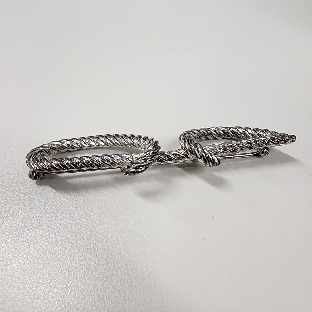 Large Script Letter J Initial Pin Brooch Silver Tone Twisted Rope Design Cursive - Picture 4 of 10